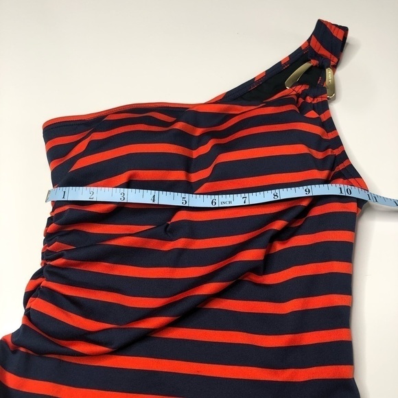 NEW Michael Micheal Kors Maillot Red Navy Striped One Shoulder Nautical Swimsuit - Picture 13 of 15